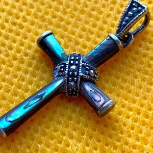 sterling silver Abalone Marcasite cross pendant